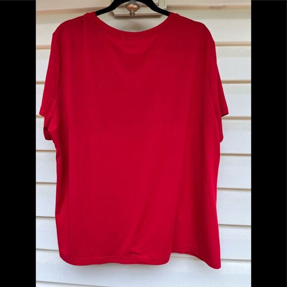 Flora by Fashion red short sleeved blouse with floral stud design, brand new, XL - Picture 6 of 6